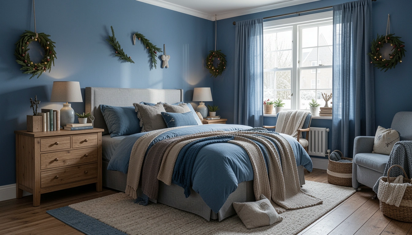 How To Decorate A Holiday Blue Bedroom With Cozy Details